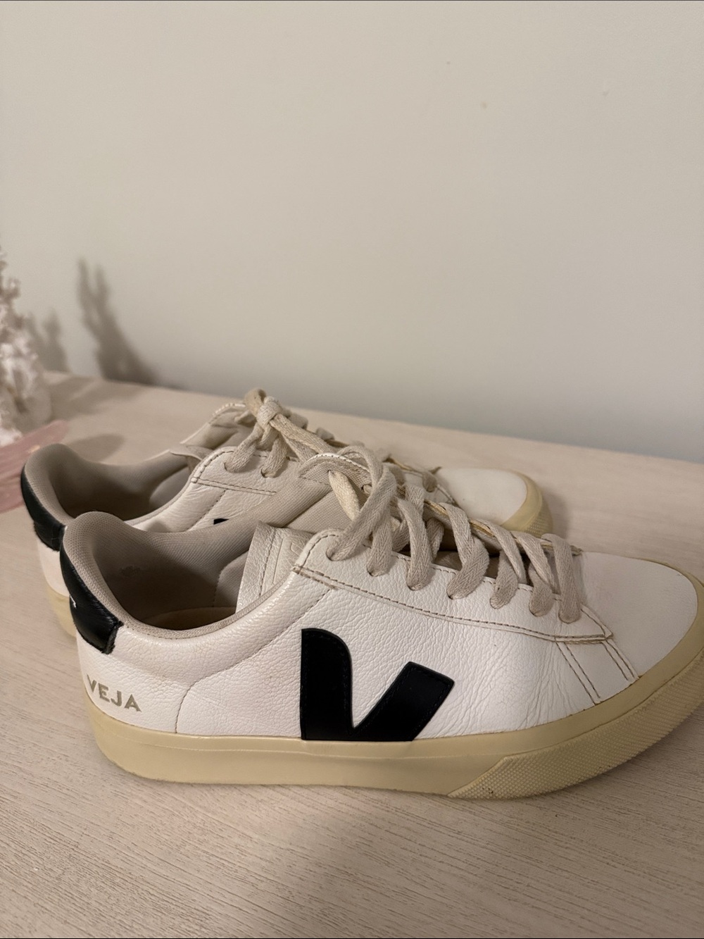 Veja White Leather V-10 Sneakers with Black V Logo